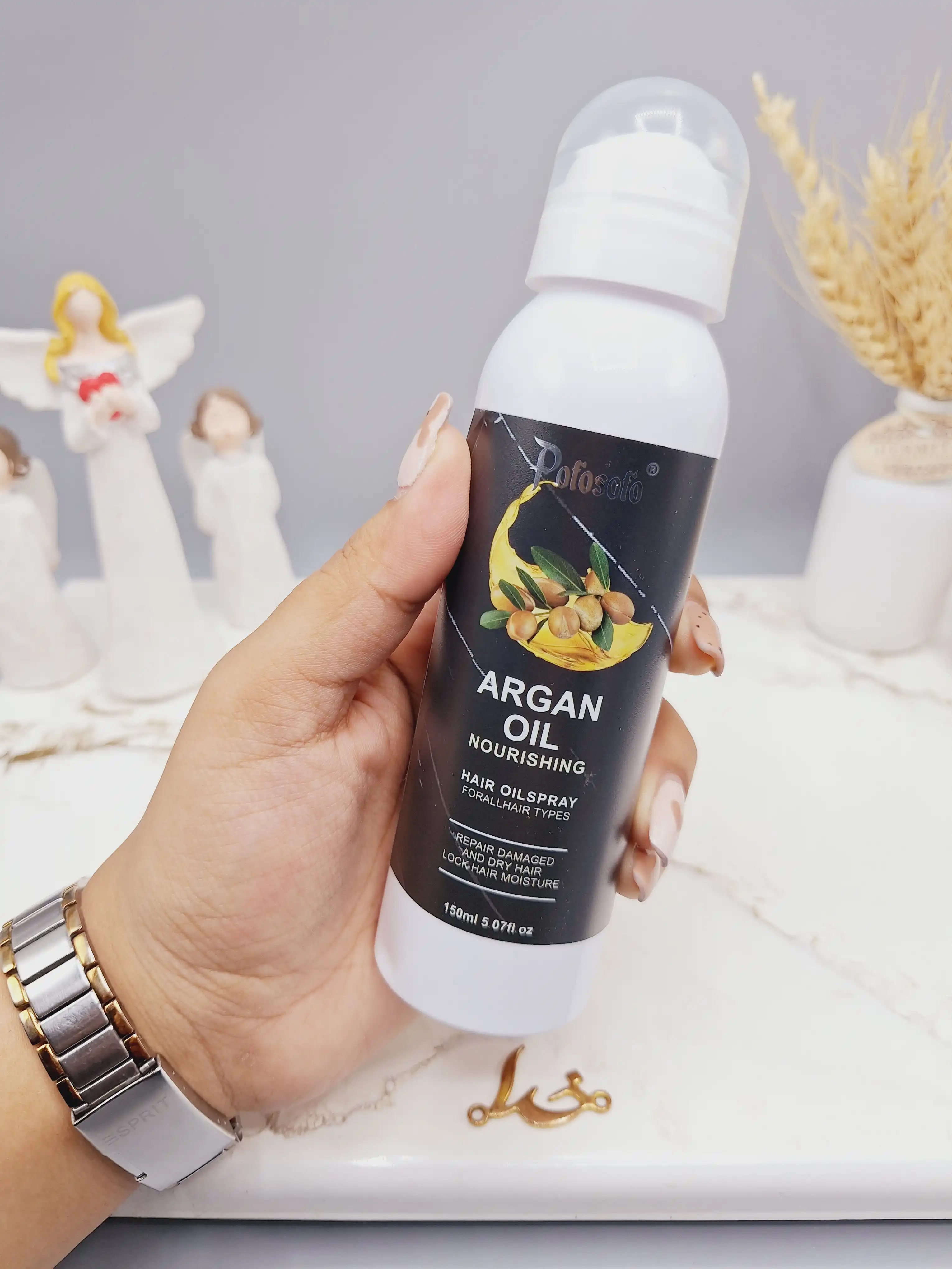 اسپری مو مغذی روغن آرگان مناسب برای درخشان کننده و صاف کنندگی مو برند Potosolo کد p-8003